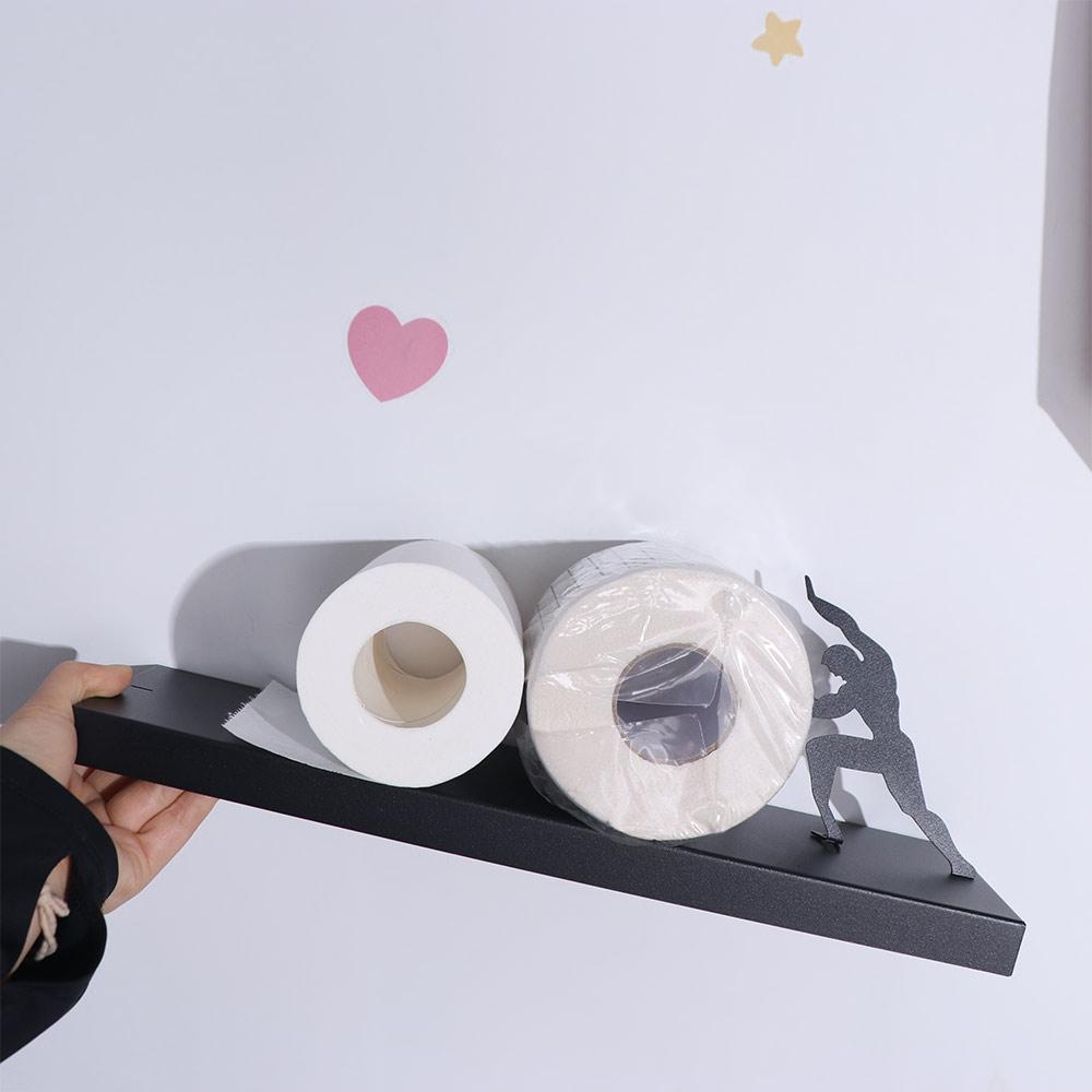 Stainless Steel Toilet Paper Holder Stand Space-Saving Design Waterproof Material Bathroom Storage Stand Wall Mounted