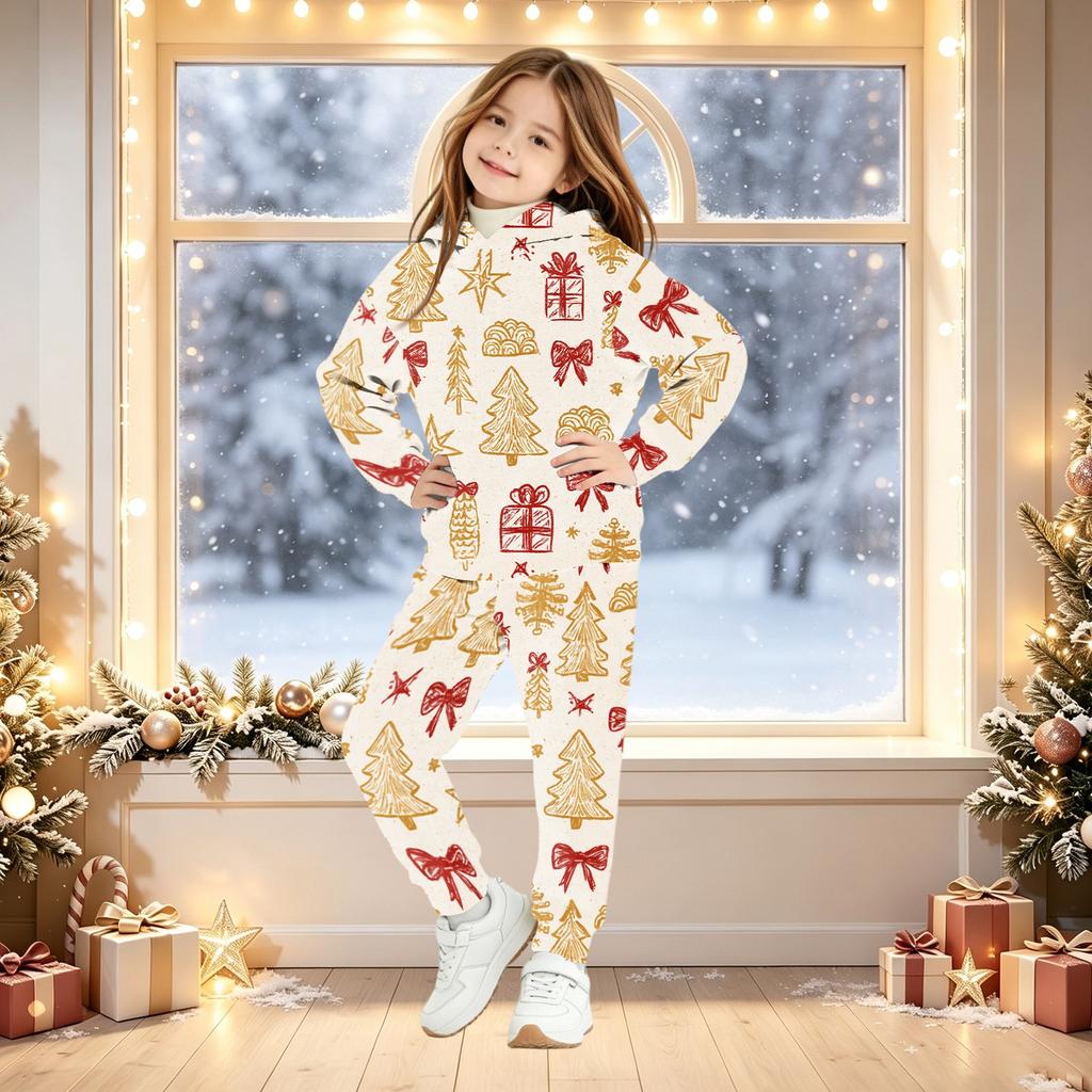 Kinder Kapuzenpullover Set mit Weihnachtsdruck für Jungen und Mädchen