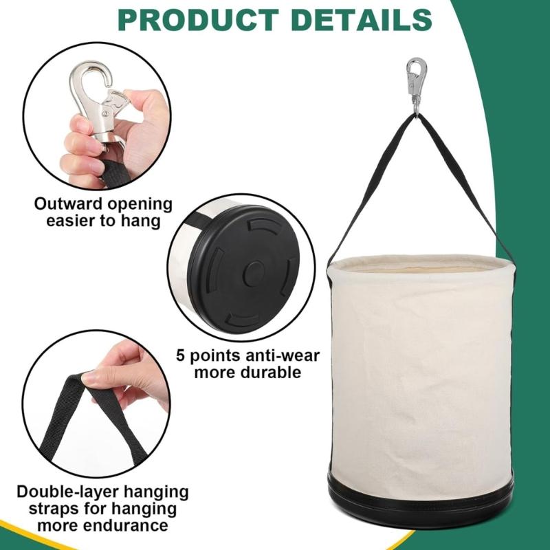 Oversized Tool Storage Bag Reinforced Bottom Canvas Utility Bucket with Shoulder Strap Workshop Use