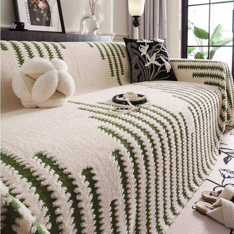 Simple Fashion Sofa Towel Mat Thicken Plush Non-slip All-inclusive Corner Seat Cover Winter Warm Couch Cushion for Living Room