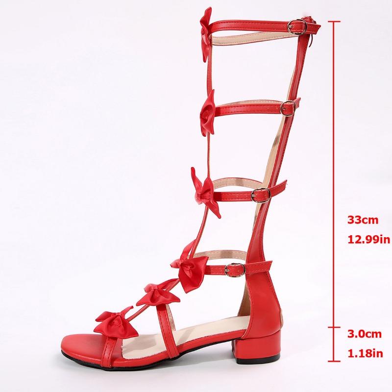 Fashion Velvet Bow Thin Strap Long Cool Boots Thick Heel Women's Sandals Summer Women's Boots