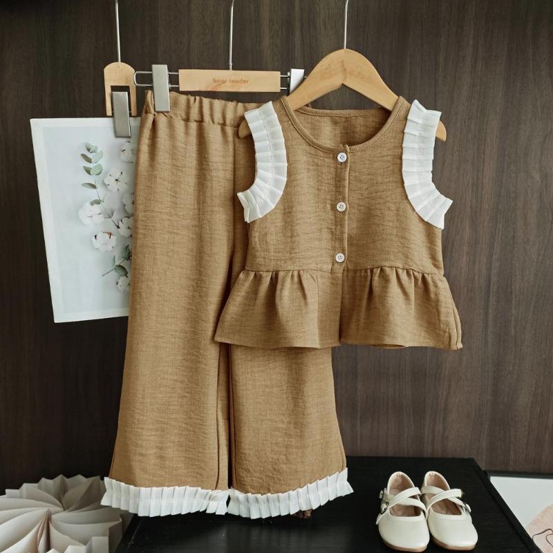 Korean Kids Clothes Girls Blue Imitation Denim Suit Summer Sleeveless Pants Two Piece Set
