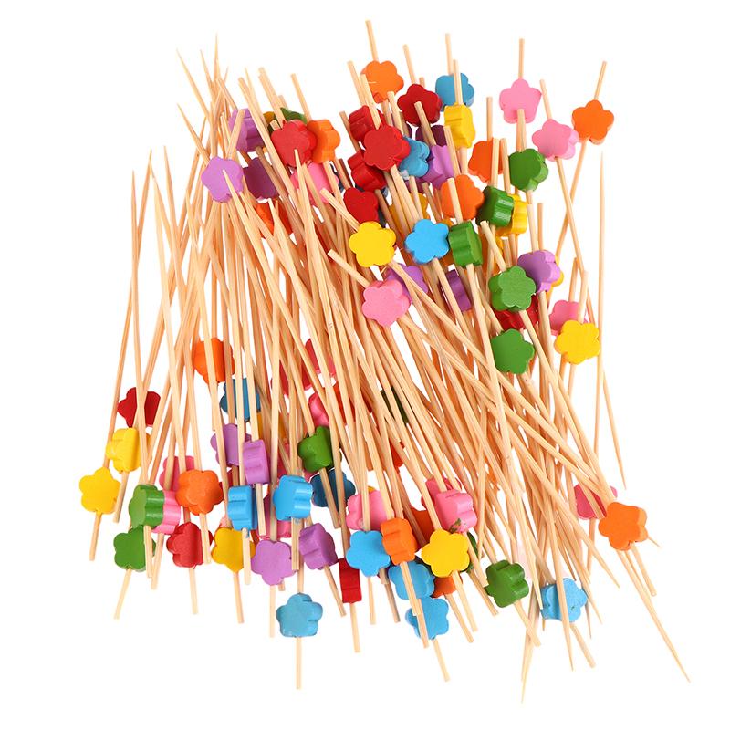 100Pcs Cute Plum Bamboo Skewers Food Cocktail Picks Buffet Fruit Cupcake Fork Sticks Party Table Decor Supplies