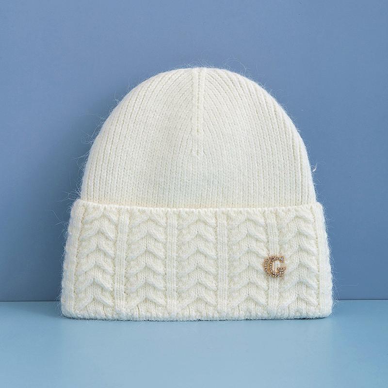 New Style Simple Dandy Winter Hat G Letter Decor Rabbit Fur Beanie Elegant Winter Hats For Women Candy Colors Warm Knit Hats