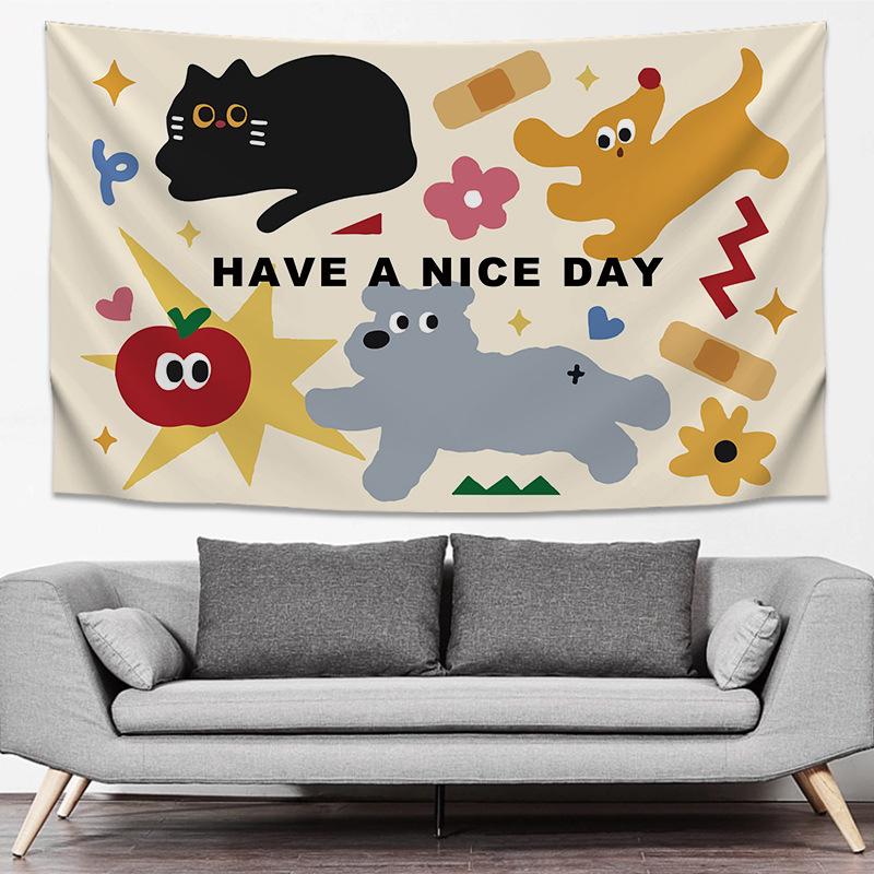 Cute Cartoon Animal Tapestry Colorful Aesthetic Wall Hanging Bedroom Living Room Kids Room Boho Wall Decor Home