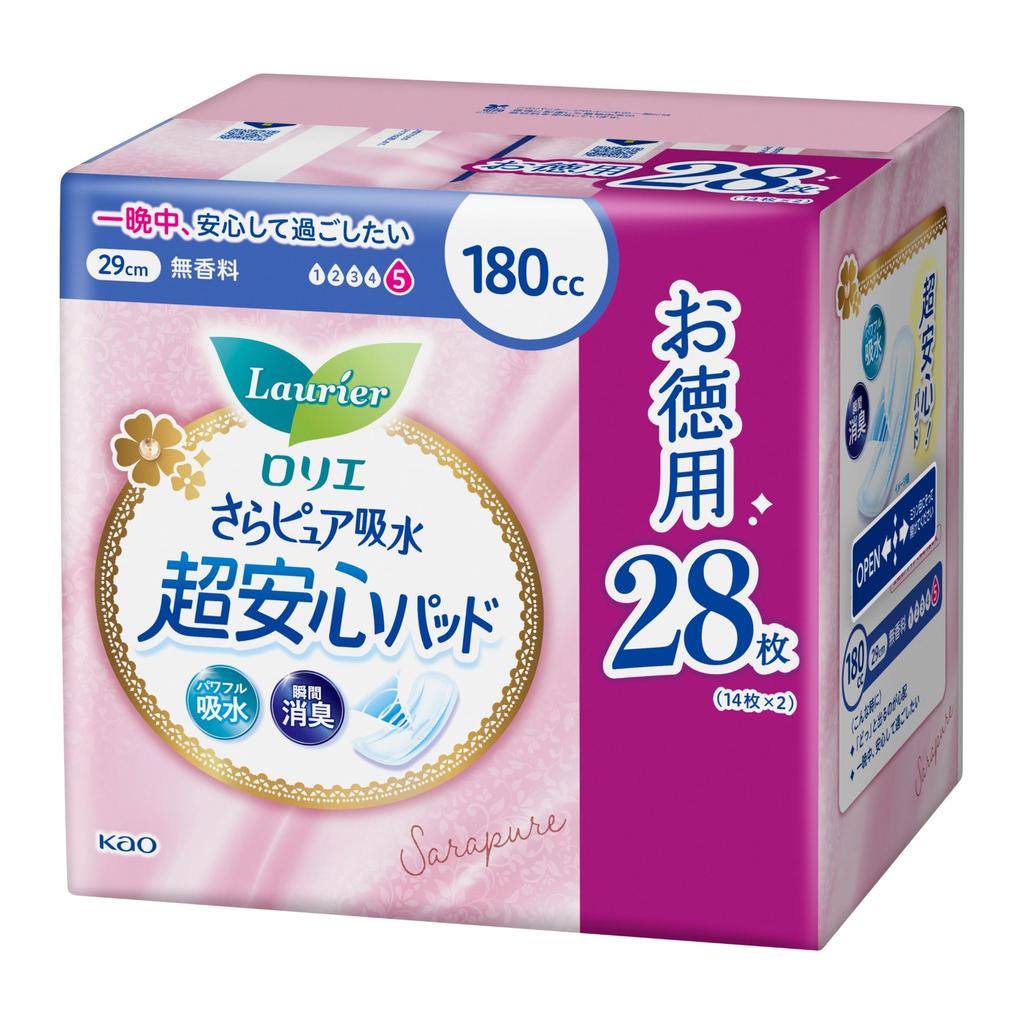 Laurier Sara Pure Super Absorbent 28 Pads Absorbent Incontinence [Large Capacity] Pads, 180cc, (Absorbent Care, Napkins, Pads)