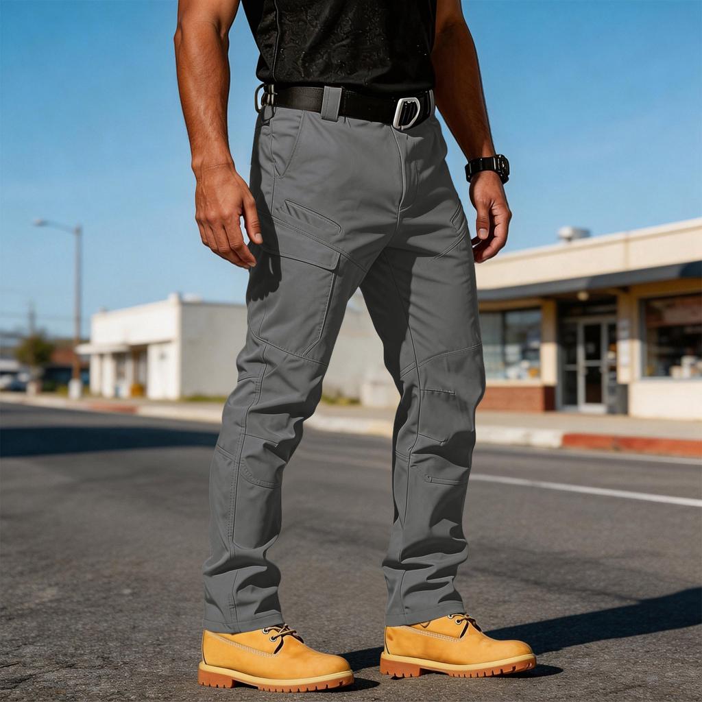 Men's Multi-pocket Tear-resistant Fabric Work Pants For Outdoor Hiking And Casual Wear. (Without Waistband)