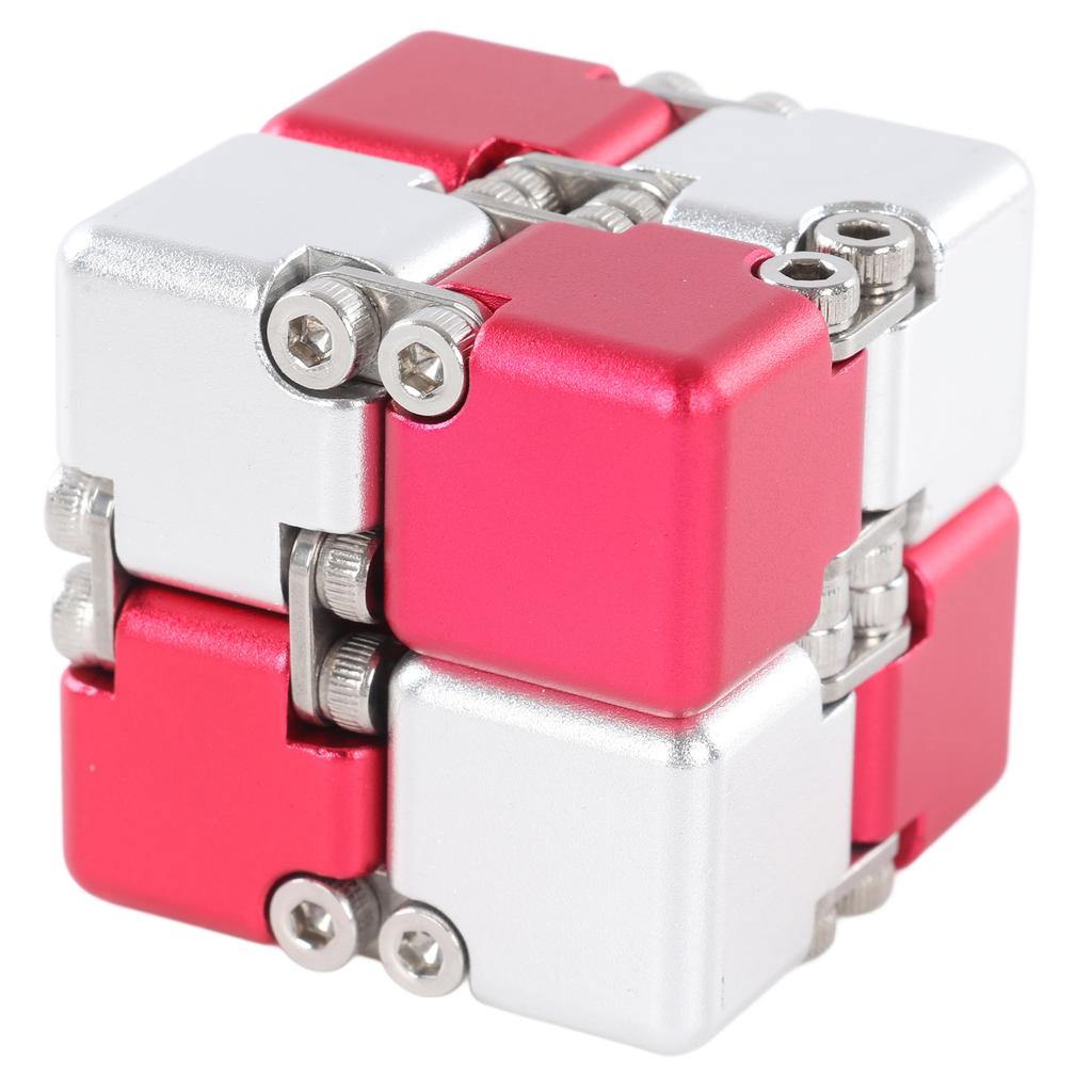 ADHD DIY Infinite Puzzle Toy Adult Portable Alloy Funny Stress Anxiety Relief Flip Puzzle Block Toy Red and Silver