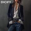 Jaquetas & Casacos Femininos DICFY Vintage Casuais Estampa Lisa Outono Inverno Manga Longa