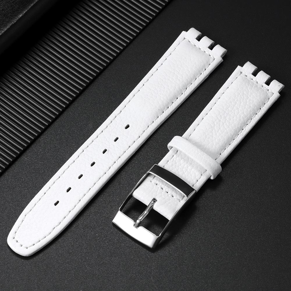 Wristband 17mm for Swatch Watch Strap Genuine Cowhide Leather Bracelet Men Women Business Black Buckle Replacement Watchband