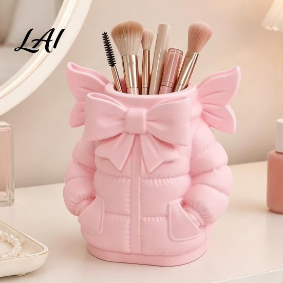 Unique Gift for Women Cute Bow Puffer Jacket Pen Holder 3D Printed Desktop Organizer Decorative Makeup Brush Storage Cup Cup Creative Container