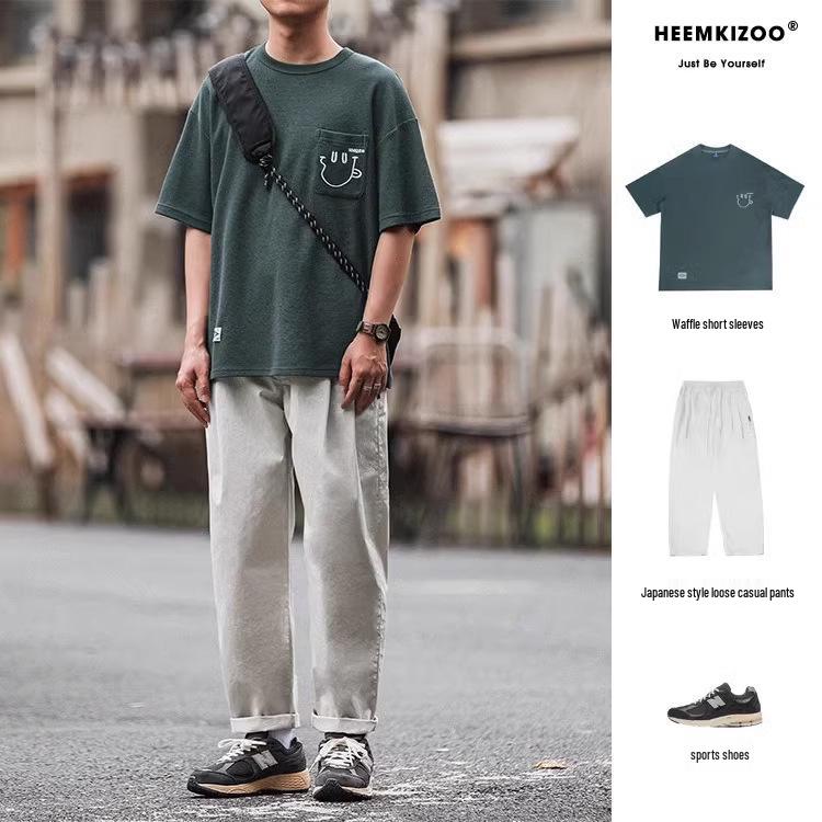 Men's Plus Size Summer Loose Fit Japanese Trend Waffle T-Shirt