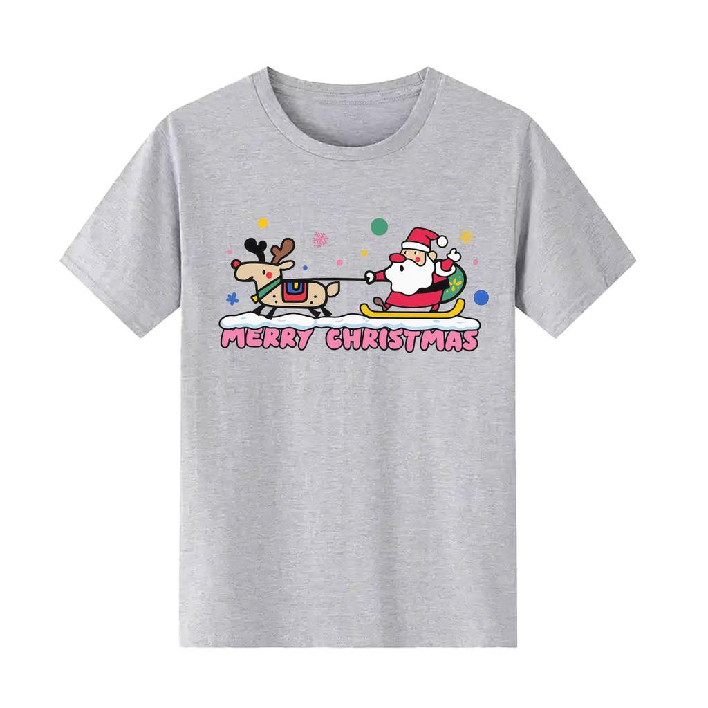 Merry Christmas Santa Claus Elk cartoon print Tshirt short sleeved round neck versatile Womens Tshirt