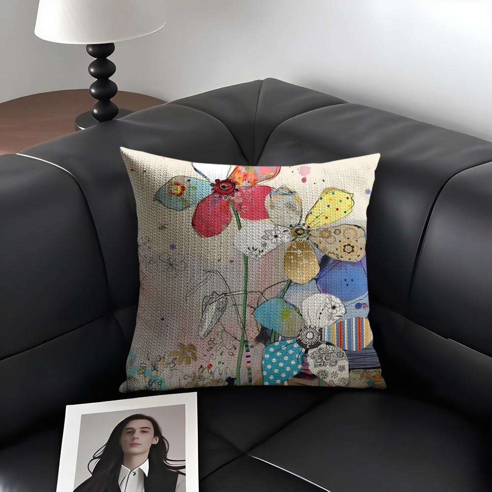 Aquarell-Kunstmuster Kissenbezug Natürliches Leinen Bio-Stoff Beidseitiger Druck Sofa Heimdekoration Geschenk Kissenhülle