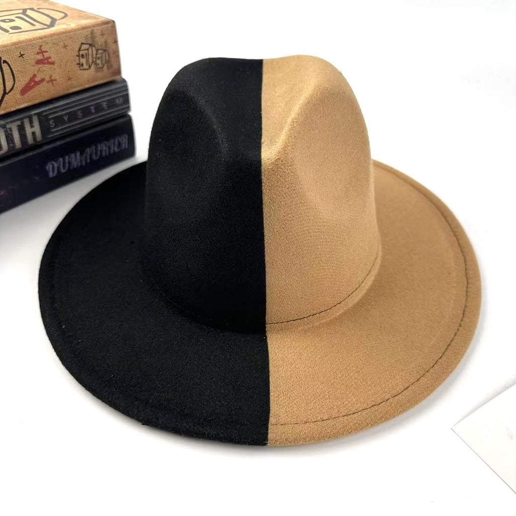 Neuer Hut Weihnachten Zweifarbige Farbabstimmung Yin und Yang Zylinder Farbabstimmung Jazzhut Europäischer und Amerikanischer Stil Filzhut