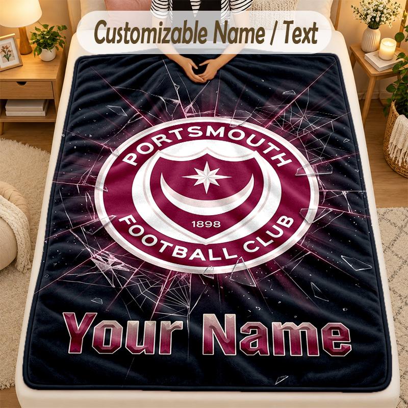 Flannel BlanketPortsmouth FC Custom Name Text Personalized Soft Warm Throw Blanket Home Decor Gift