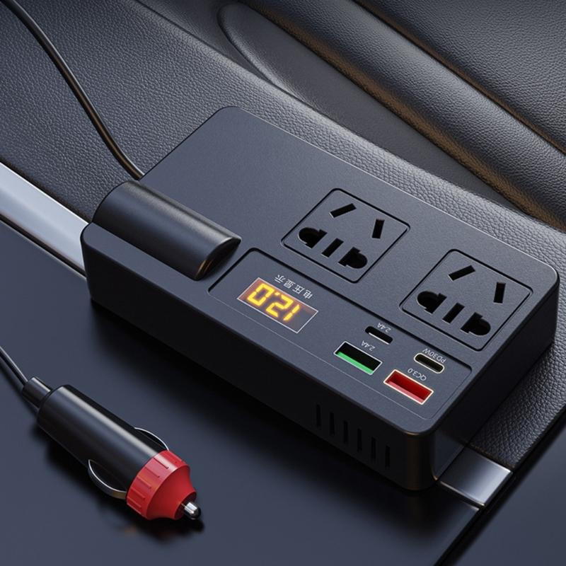120W Car Power Inverter with PD 30W Type-C & USB-A Port DC12V-24V To 220V Car Plug Adapter Outlet Vehicle