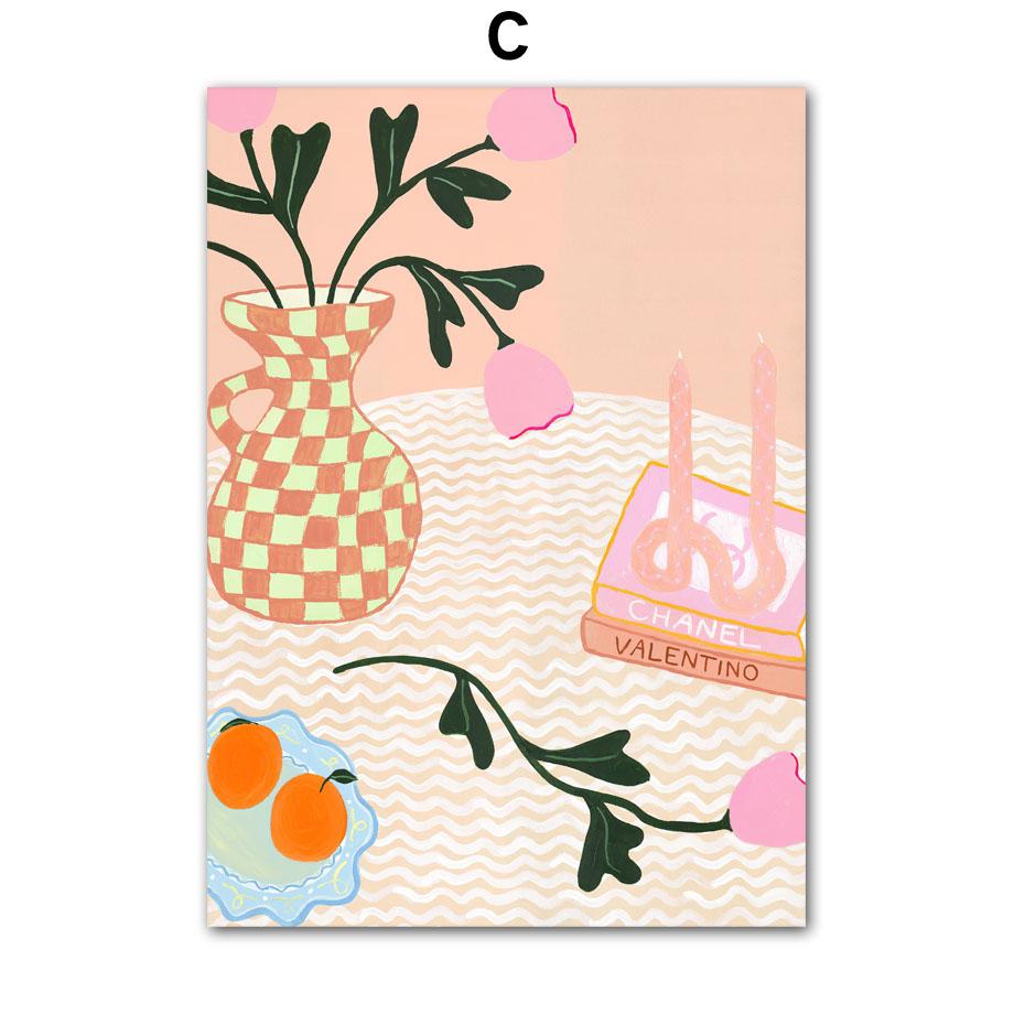 Retro Flowers Vase Gallery Colorful Funky Poster And Prints Simple Wall Art Canvas Painting Wall Pictures For Living Room Decor