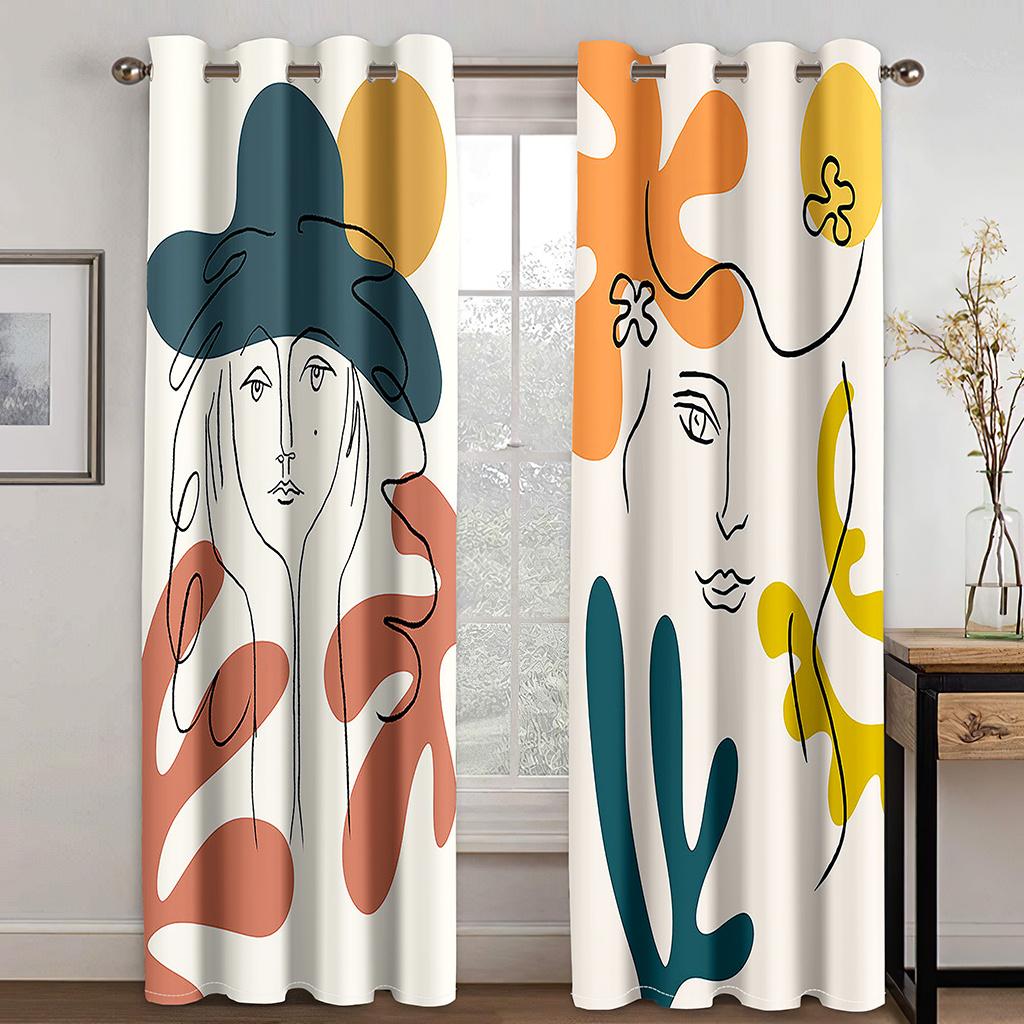 3D Print Polyester Simple Fashion Abstract Face Line Modern Cheap Bedroom Living Room Home Decor Shade Curtain Hooks Grommet