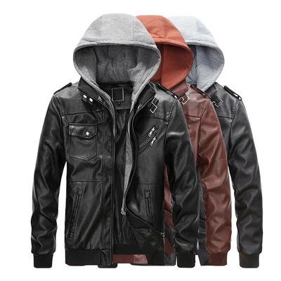 Autumn and Winter New Leather Jacket Men's Hooded Multi-pocket Large Size Men's PU Leather Jacket Casual Men's Clothing