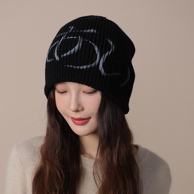 Japanese Y2k Hot Girl Hat Female Letter Knitted Hat Street Retro Woolen Hat Autumn and Winter New Warm Cold Hat for Men