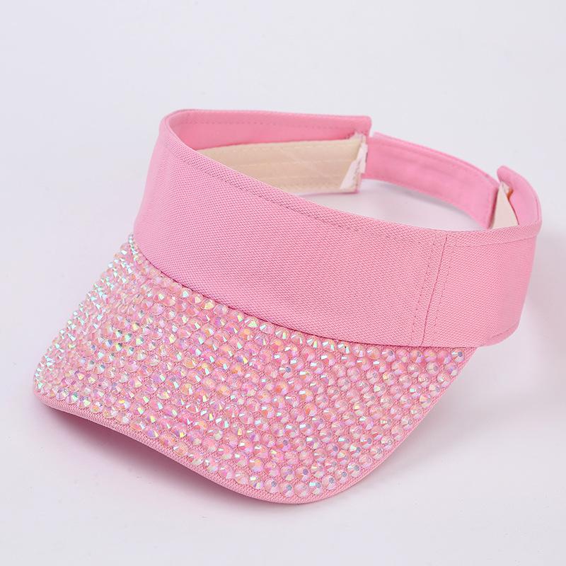 New Summer Empty Top Visor Cap for Women Rhinestone Belt UV Protection Running Sports Sun Visor Hat