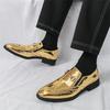 Fashion New Gold Punk Rivet Loafers New Men's Pointed Metal Chain Leather Shoes Male Designer Formal Wedding Dress Homecoming Footwear