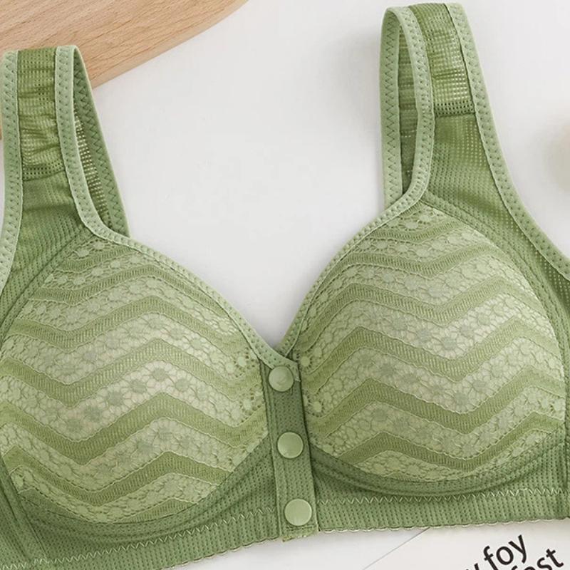 Rose Brown Lace Front Closure Wireless Bra With Wide Straps