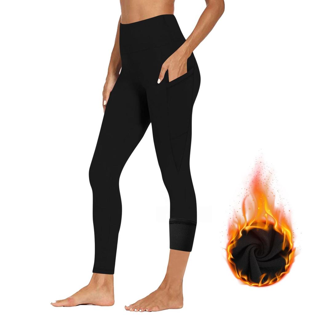 High Waisted Fleece Lined Leggings Women Lightweight Yoga Pants Casual Workout Thermal Warm Tights With Pockets
