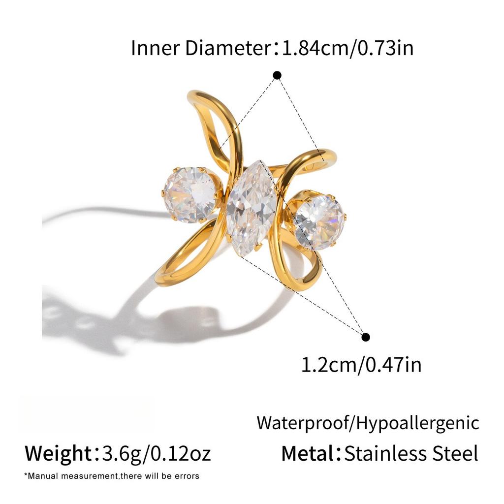 Yori Simple Line Design Open Ring for Women Golden Plated Cubic Zirconia Stainless Steel Finger Jewelry New Arrivals