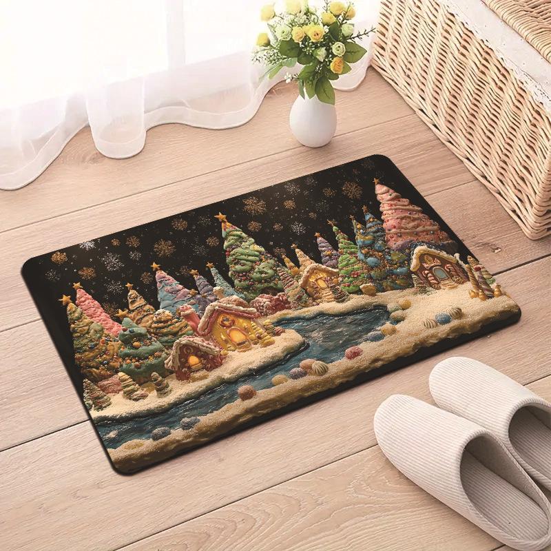 Christmas Merry Christmas Winter Snow Tree Gingerbread Gift Mat Festive Decorative Carpet Rug For Home Decor Holiday Decoration