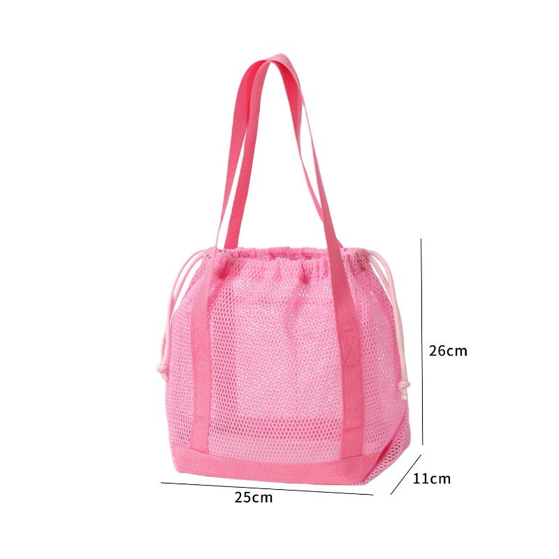 Mesh Drawstring Tote Bag Quick Dry Durable Large Capacity Multipurpose Handbag for Gym Swimming Beach Outdoor Hiking Use