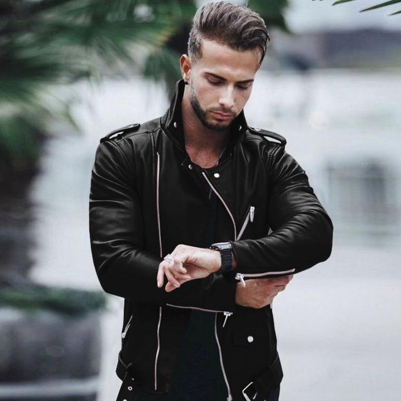 Новые осенне-зимние мужские европейские и американские кожаные куртки больших модных облегающих кожаных курток S