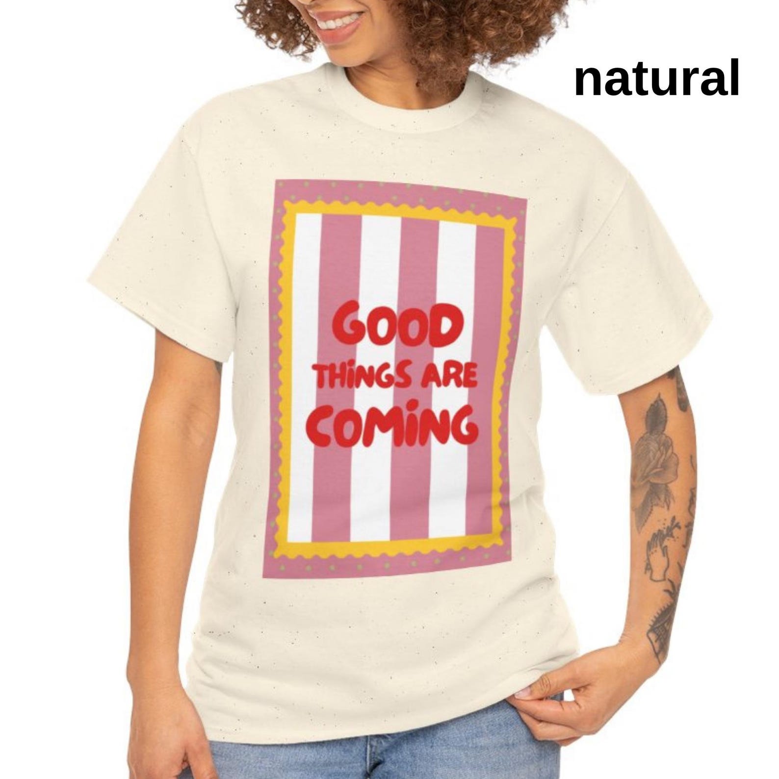 Good Things Are Coming Tee | Motivational Graphic Shirt, Retro Stripe Poster Design M
