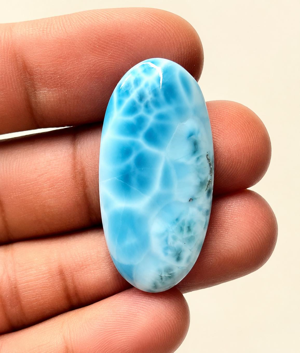 Aqua Larimar Oval Cabochon Gemstone (6 Grams) | Blue Dominican Larimar Cab | Jewelry Making Stones 33 × 16 × 5 mm синий