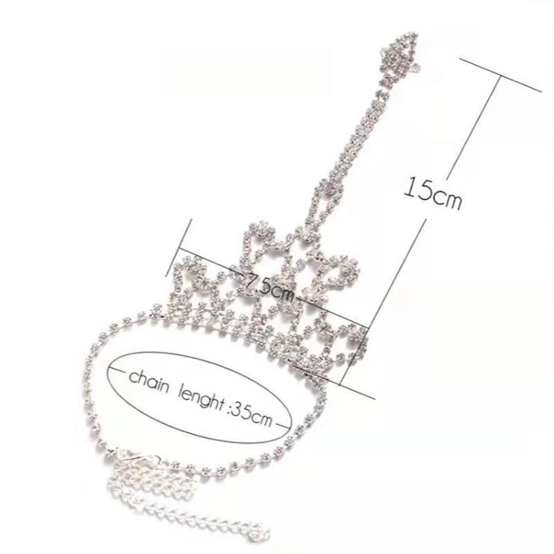 Bracciale di Strass con Anello da Dito Fiocco Corona Maglia Polso Semplice Catena Bracciali Charm da Donna Gioielli Trendy da Donna