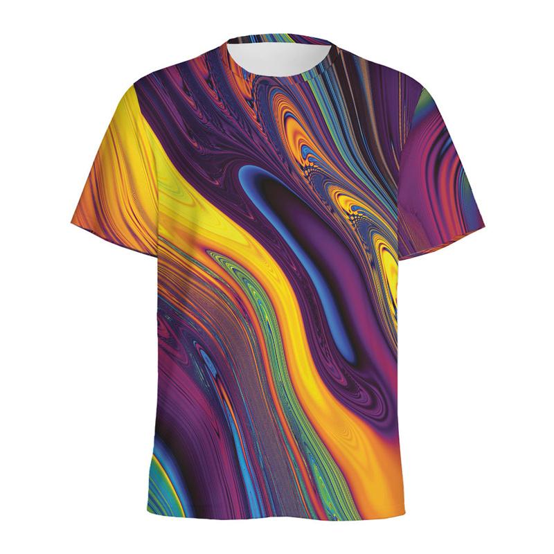 Unisex Abstract Colorful Liquid Trippy Pattern T Shirt For Women Summer Casual Round Neck Short Sleeve Tees Women Tops 3d Printed T-Shirt