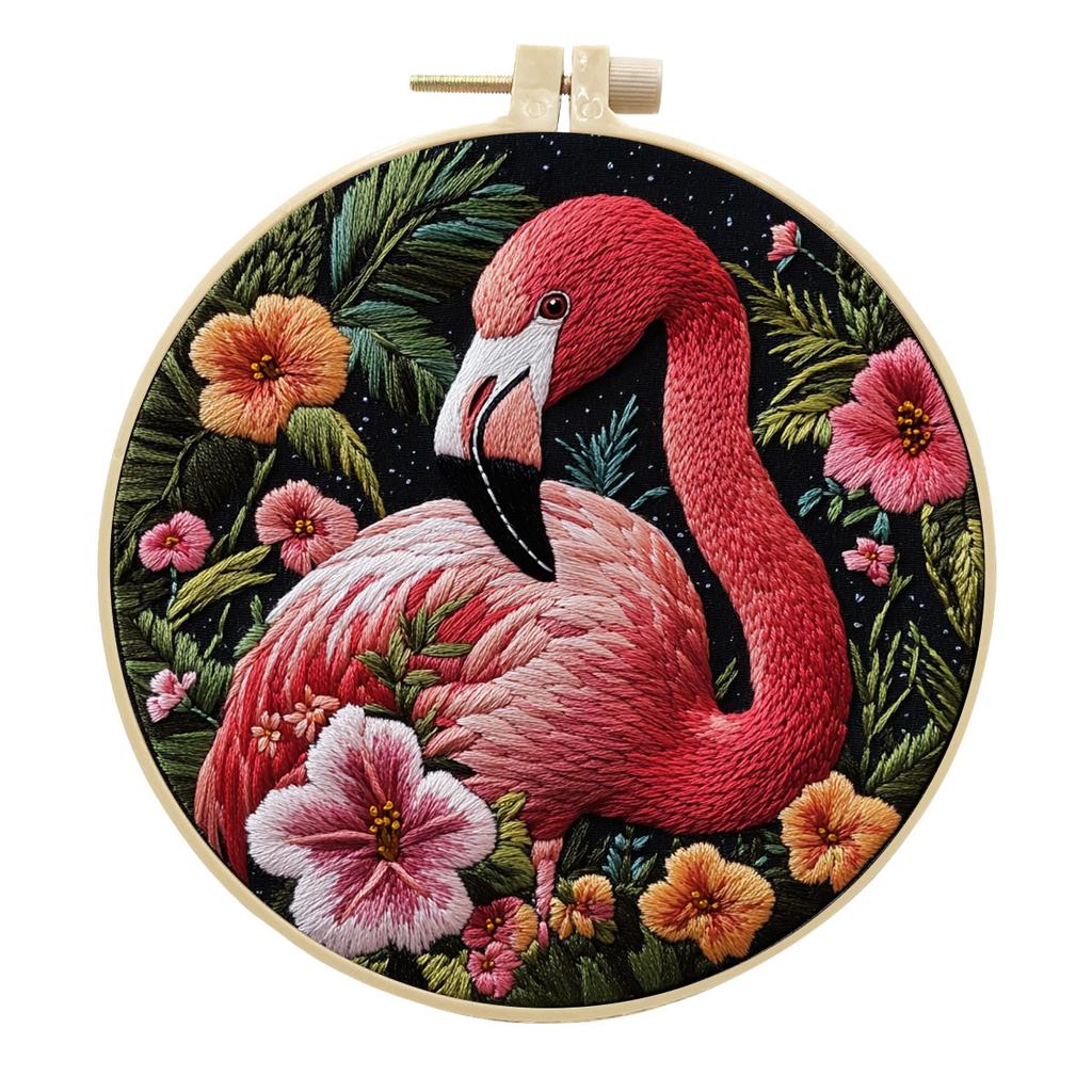 1 Stk. Flamingo- und Blumenmuster DIY Stickset für Anfänger