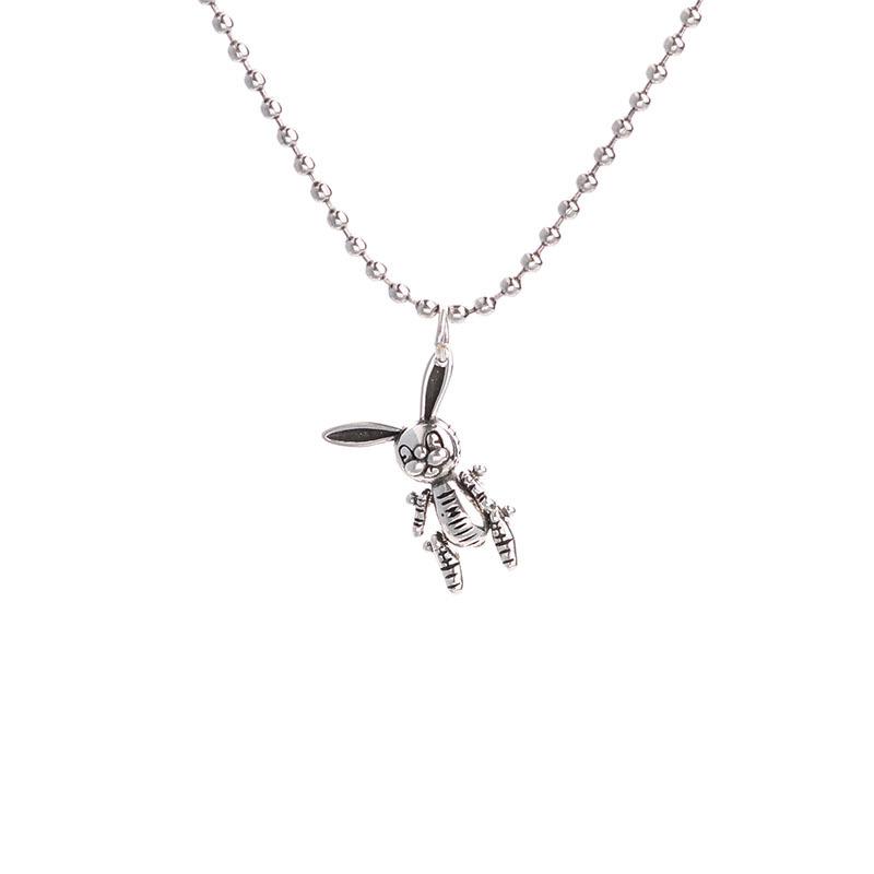 Hip Hop Vintage Rabbit Necklace Women'S Jewelry Niche Animal Pendant Round Bead Chain Accessories