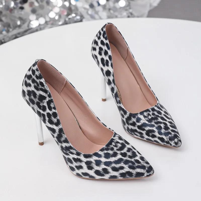Zapatos de Moda para Mujer Tacones Altos Poco Profundos para Mujer Venta Caliente Estampado de Leopardo Zapatos de Fiesta para Mujer Tacones Sexy de Punta para Mujer