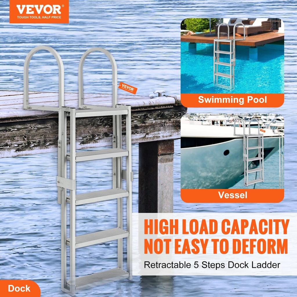 Aluminum Dock Ladder Boat Dock Ladder 66.9-78.9in Height Adjustable 5 Step