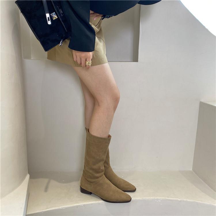 Pointed thick heel suede western cowboy short boots women's boots 2025 autumn new Martin boots fashion versatile single boots