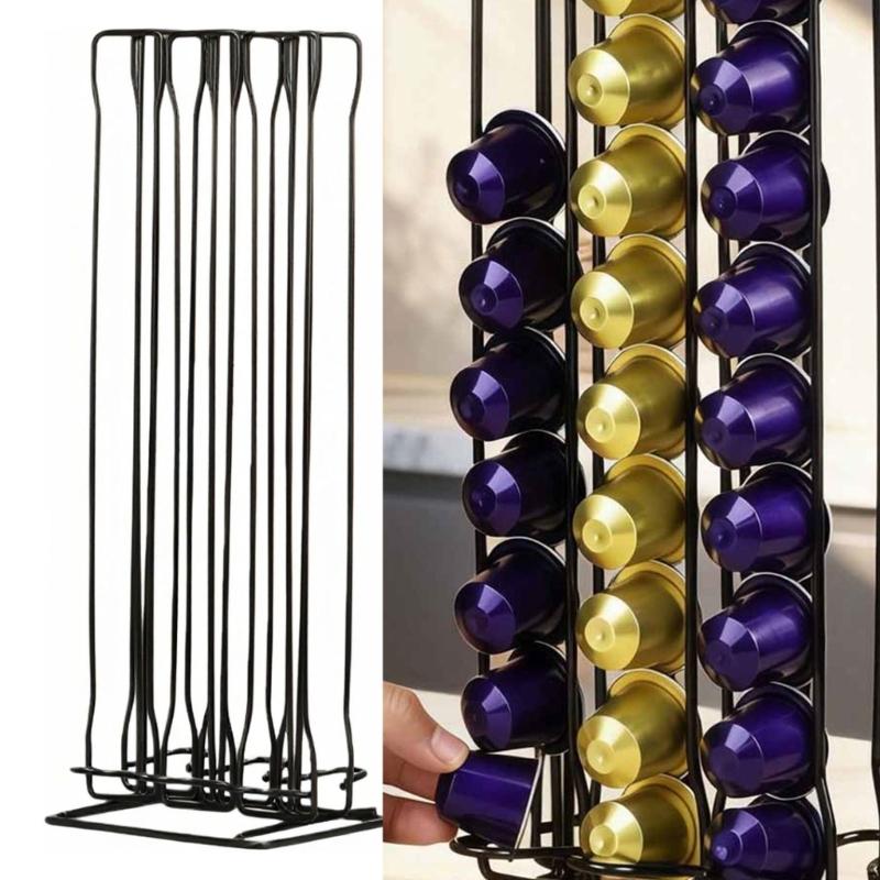 Elegant Iron Constructed Coffee Pod Display Rack With Capacity For 60 Unit Ideal Gift Coffee Enthusiasts Stylish Functional