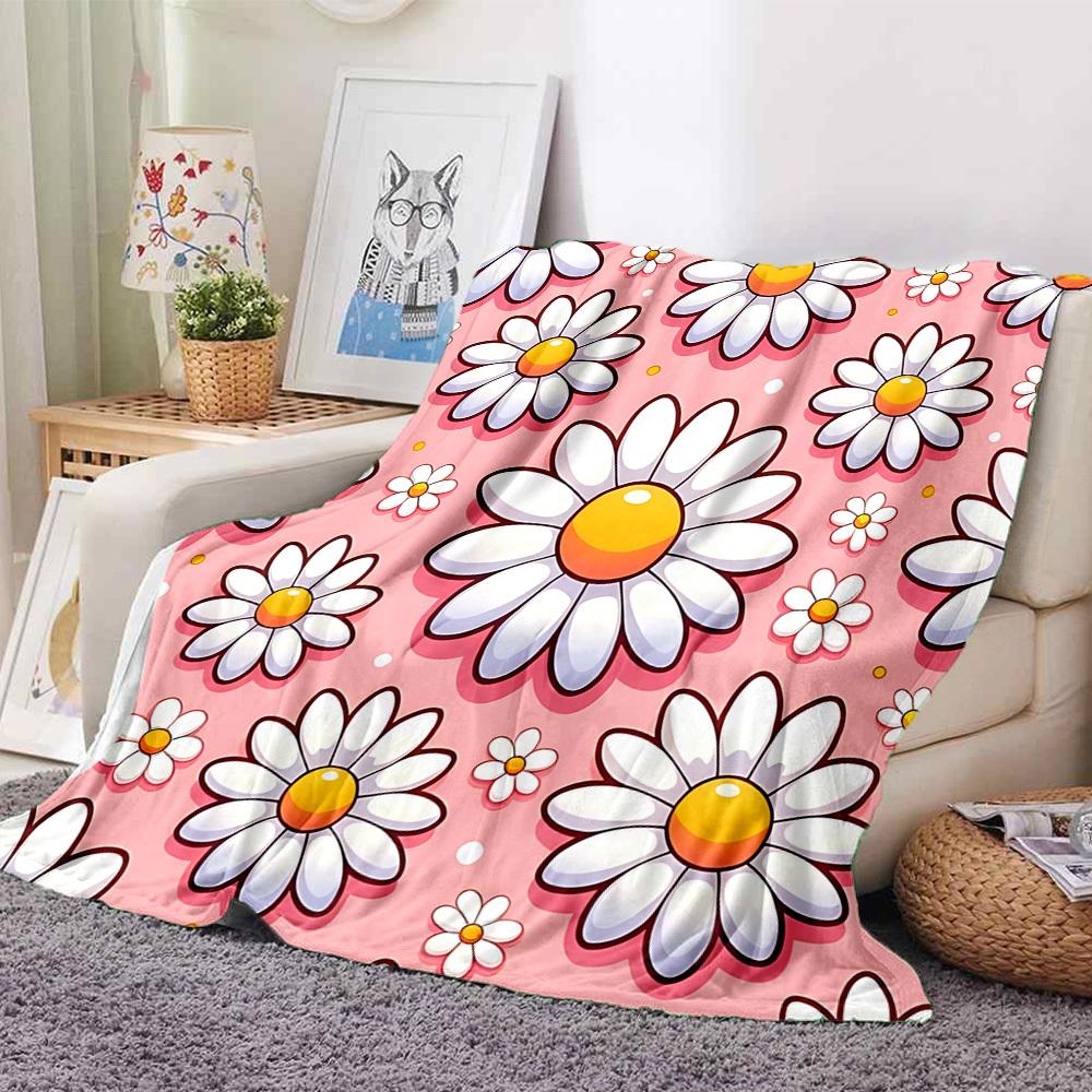 1pc Daisy Pattern Lightweight Flannel Blanket, Comfortable and Warm Blanket, for Office and Camping Sofa Bed, Livingroom190