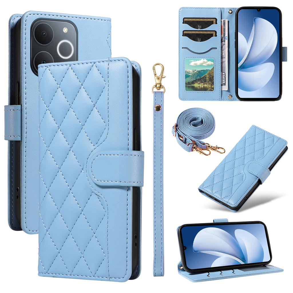 For Realme Narzo 80 Lite 4G/Realme Note 70T 4G/Realme Note 70 4G/Realme C71 4G (India) Wallet Case Rhombus Leather Phone Cover with Strap