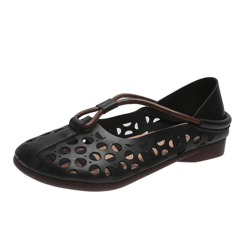 Women s Cave Shoes for Summer Outerwear, Spring/Summer New Style Flat Heel Sandals, Baotou Women s Shoes, Retro Handmade Single Shoes 35 чёрный