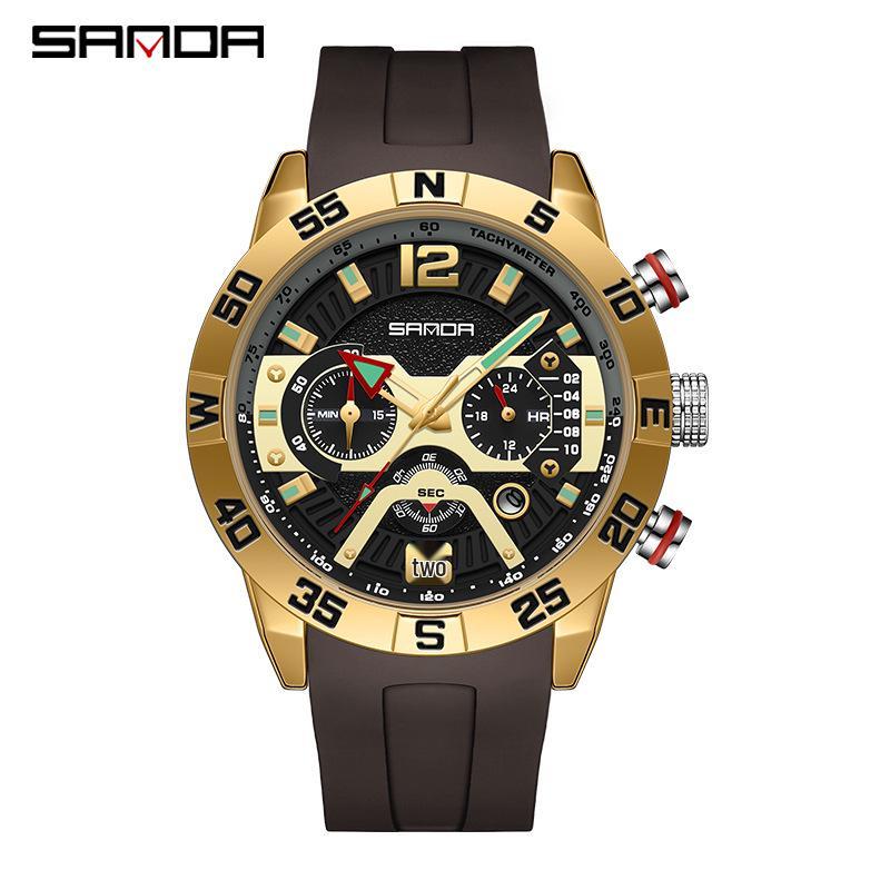 Sanda Popular Men s Quartz Watch: Three Dials, Six Hands, Calendar, Korean Style, Luminous, Waterproof