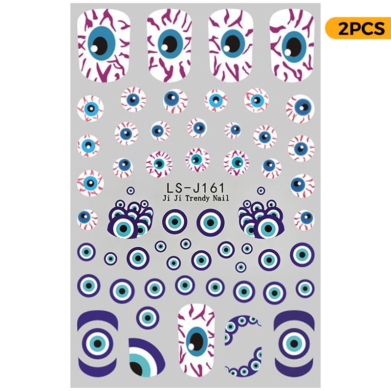 2Pcs Unique Design Halloween Nail Stickers Cartoon Devil Eye Ghost Skull Cat for Exclusive Halloween Party Nail Decor
