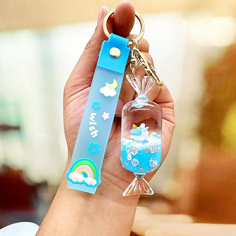 Cartoon Oil Unicorn Floating Bottle Acrylic Keychain Girl Cute Pony Quicksand Ball Pendant Bag Pendant