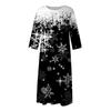 Dámské ležérní midi šaty s kulatým výstřihem a vánočním potiskem, s dlouhým rukávem a kapsou
